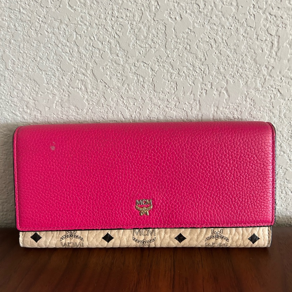 MCM Vibrant Pink and Cream Wallet
